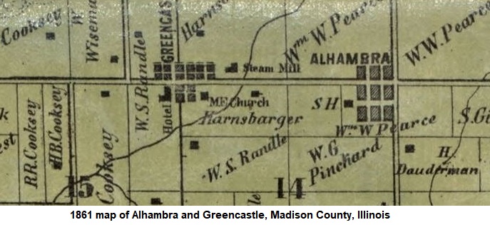 1861 map of Alhambra, Illinois