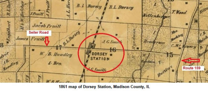 1861 map of Dorsey Station, Illinois