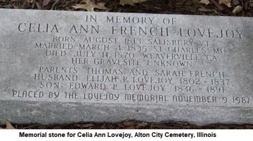 Memorial stone for Celia Ann Lovejoy