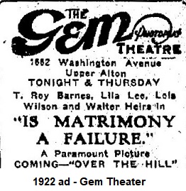 1922 ad - Gem Theater, Upper Alton