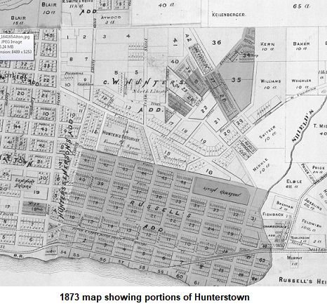 1873 map of Hunterstown, Alton, Illinois