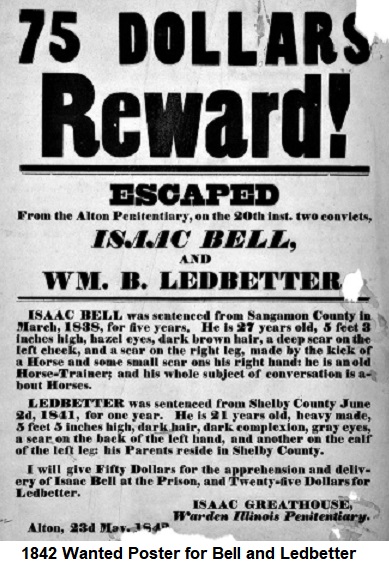 1842 Wanted Poster for Isaac Bell and William Ledbetter